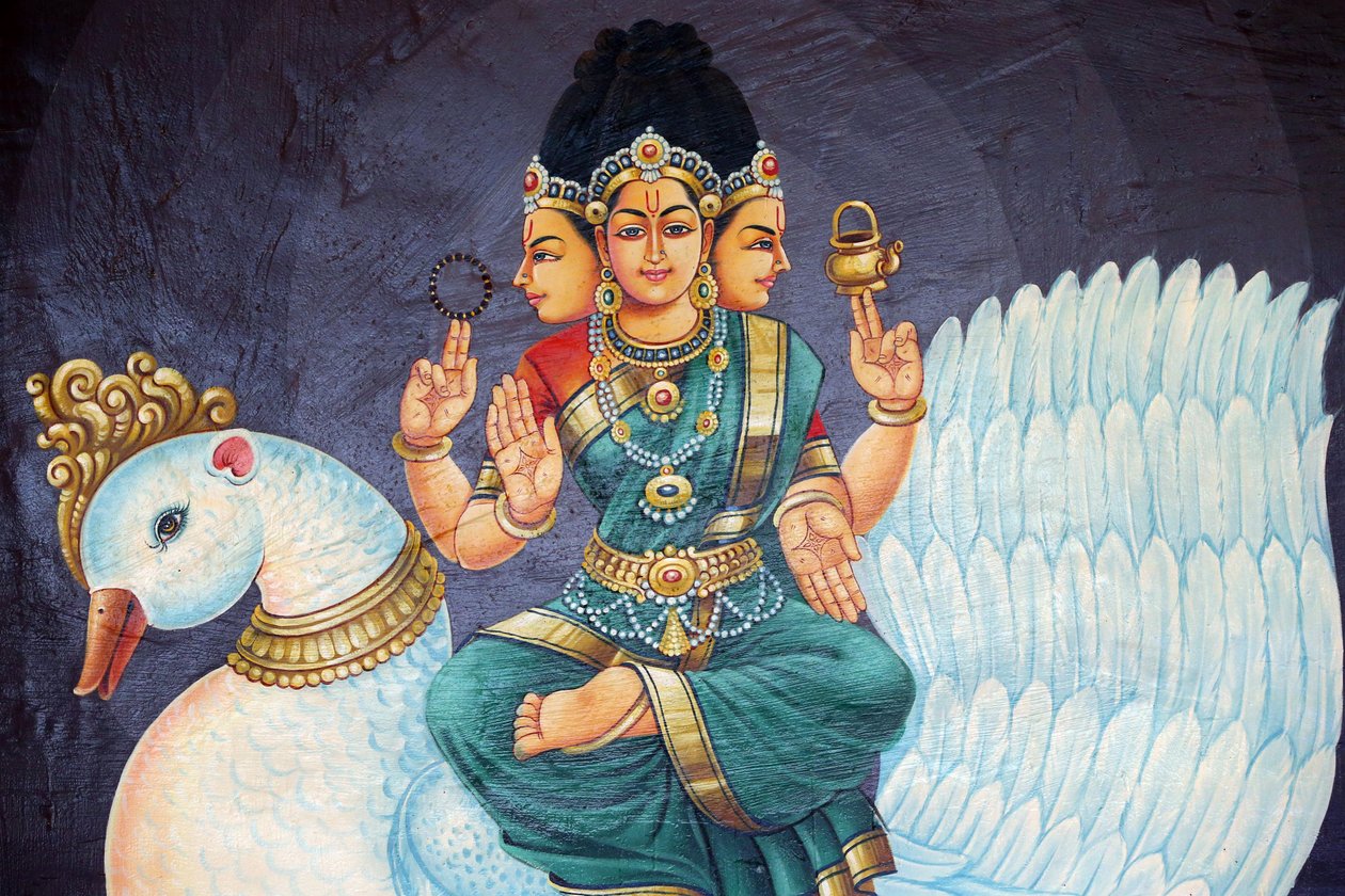 Templo hindu do Sri Mariamman. Deidade Hindu. Sri Bramhi. Singapura de Unbekannt