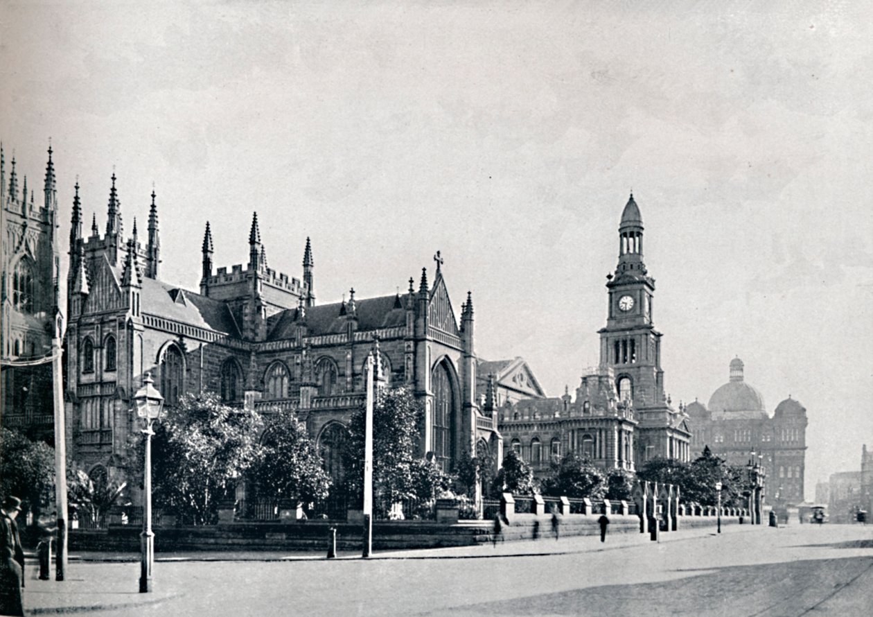 Catedral de St. Andrews, Prefeitura de Sydney e Edifícios do Mercado, c1900. de Unbekannt