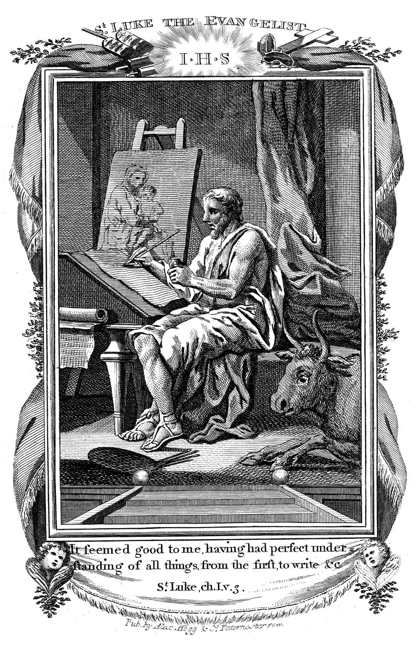 São Lucas Evangelista escrevendo seu evangelho, c1808 de Unbekannt