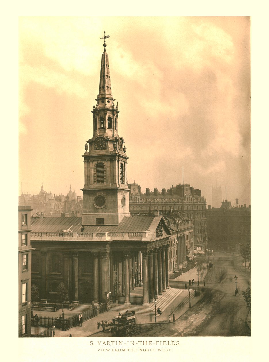 St Martin-in-the-Fields, vista do noroeste, meados do século XIX. de Unbekannt