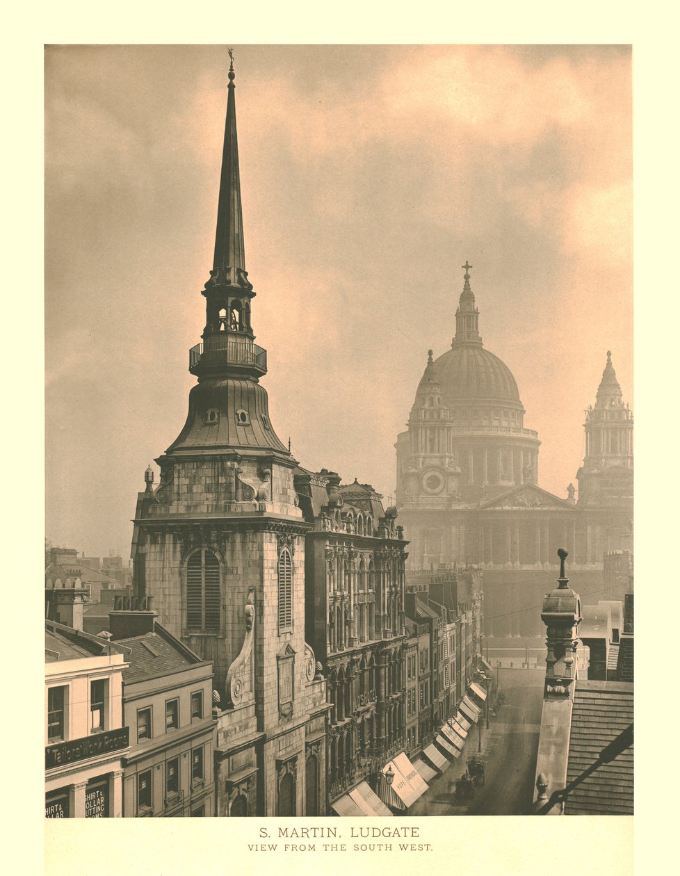 St Martin, Ludgate, vista do sudoeste, meados do século XIX. de Unbekannt