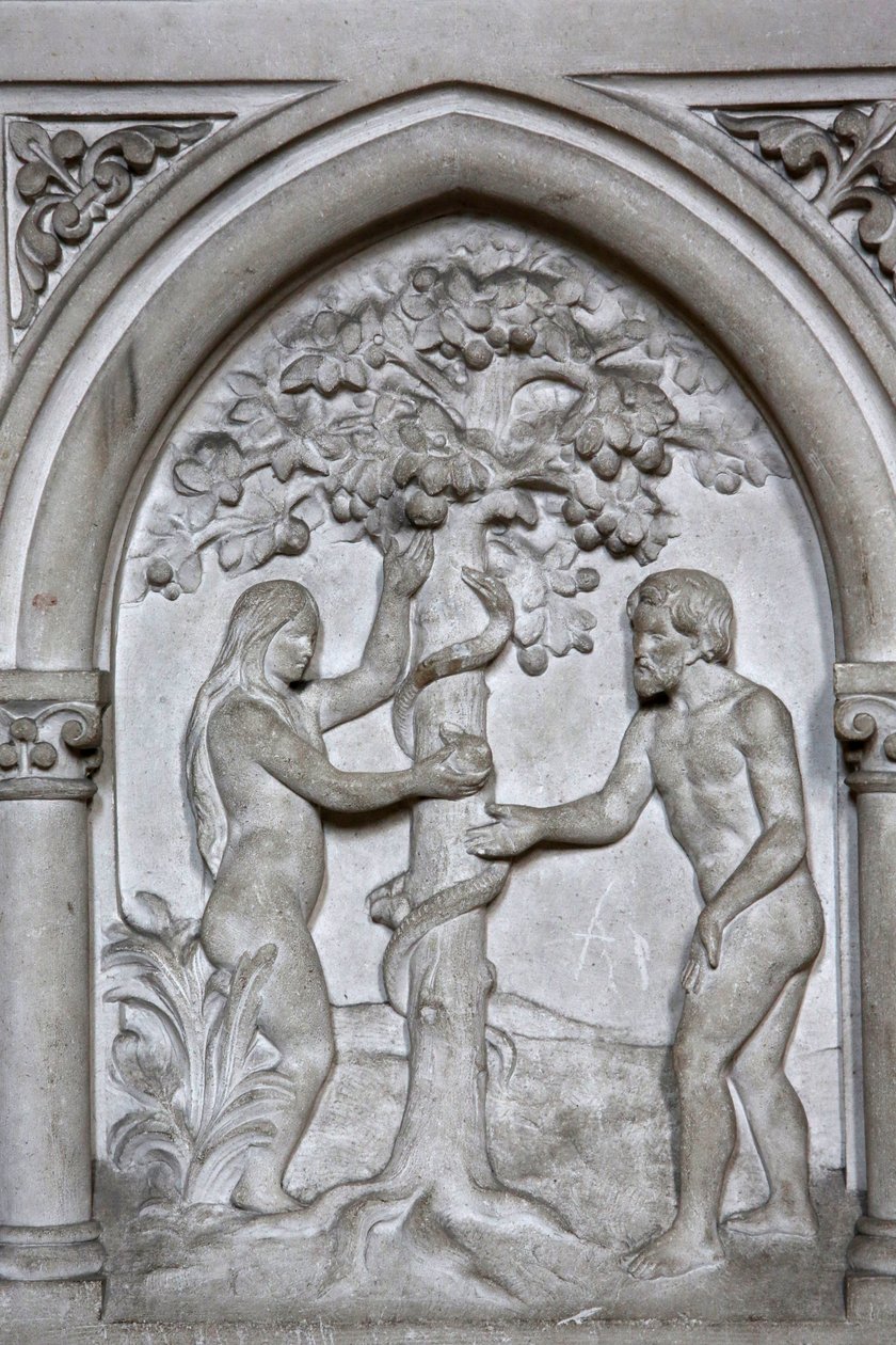 Igreja católica de São Martinho, Villers sur Mer, França. Alívio. Adão e Eva. de Unbekannt
