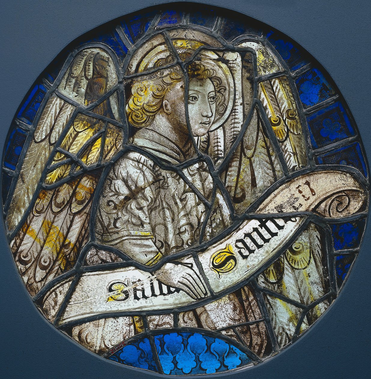 Roundel de vitral com um anjo segurando um pergaminho, c. 1425-1450. de Unbekannt