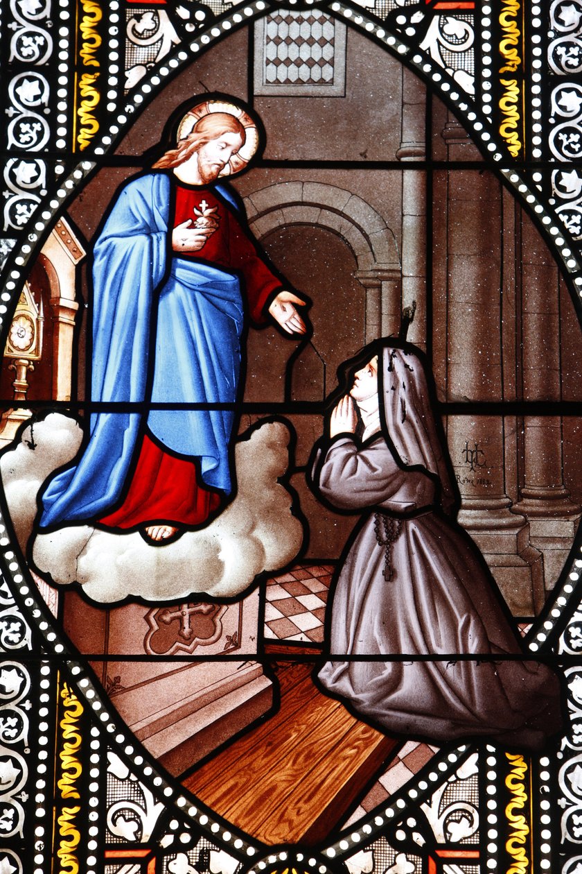 Vidro manchado retratando Sainte Marguerite-Marie Alacoque, La Cavalerie, França de Unbekannt