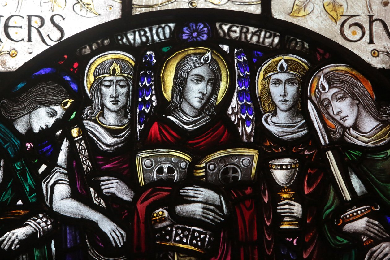 Janela de vidro manchado desenhada por J. Gordon Guthrie. Seraph, Nova Iorque, Estados Unidos da América de Unbekannt