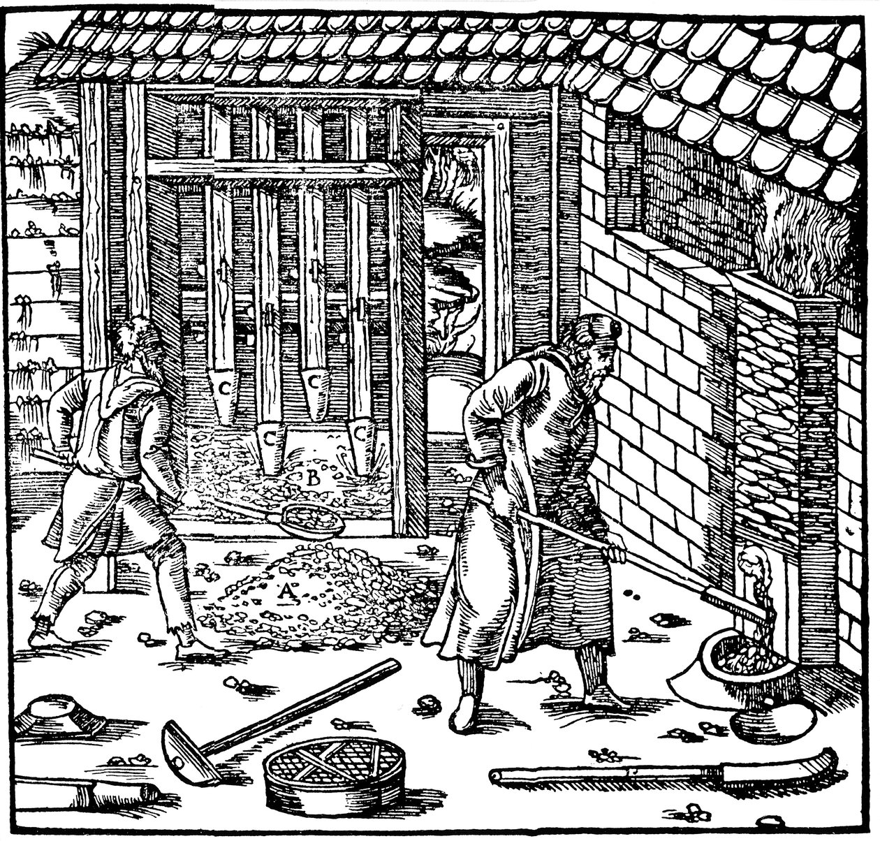 Estamparia e torrefação de minério para extrair metal, 1556 de Unbekannt