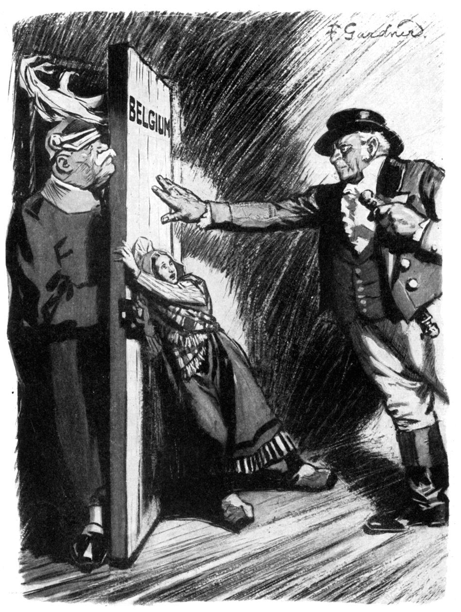 Afaste-se !, John Bull ajuda a pequena Bélgica a barrar o invasor alemão, Primeira Guerra Mundial, 1914 de Unbekannt