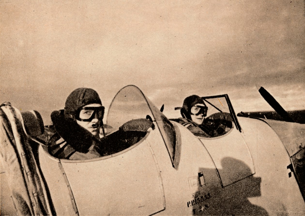 Começando em um voo instrucional em um Miles Magister. O aluno está no cockpit traseiro, 1940 de Unbekannt