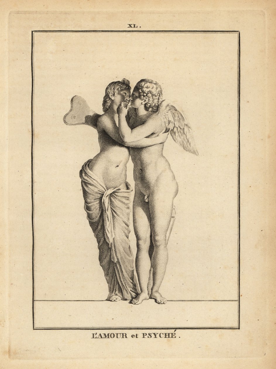 Estátua do deus grego do amor Eros e da princesa mortal Psyche beijando de Unbekannt