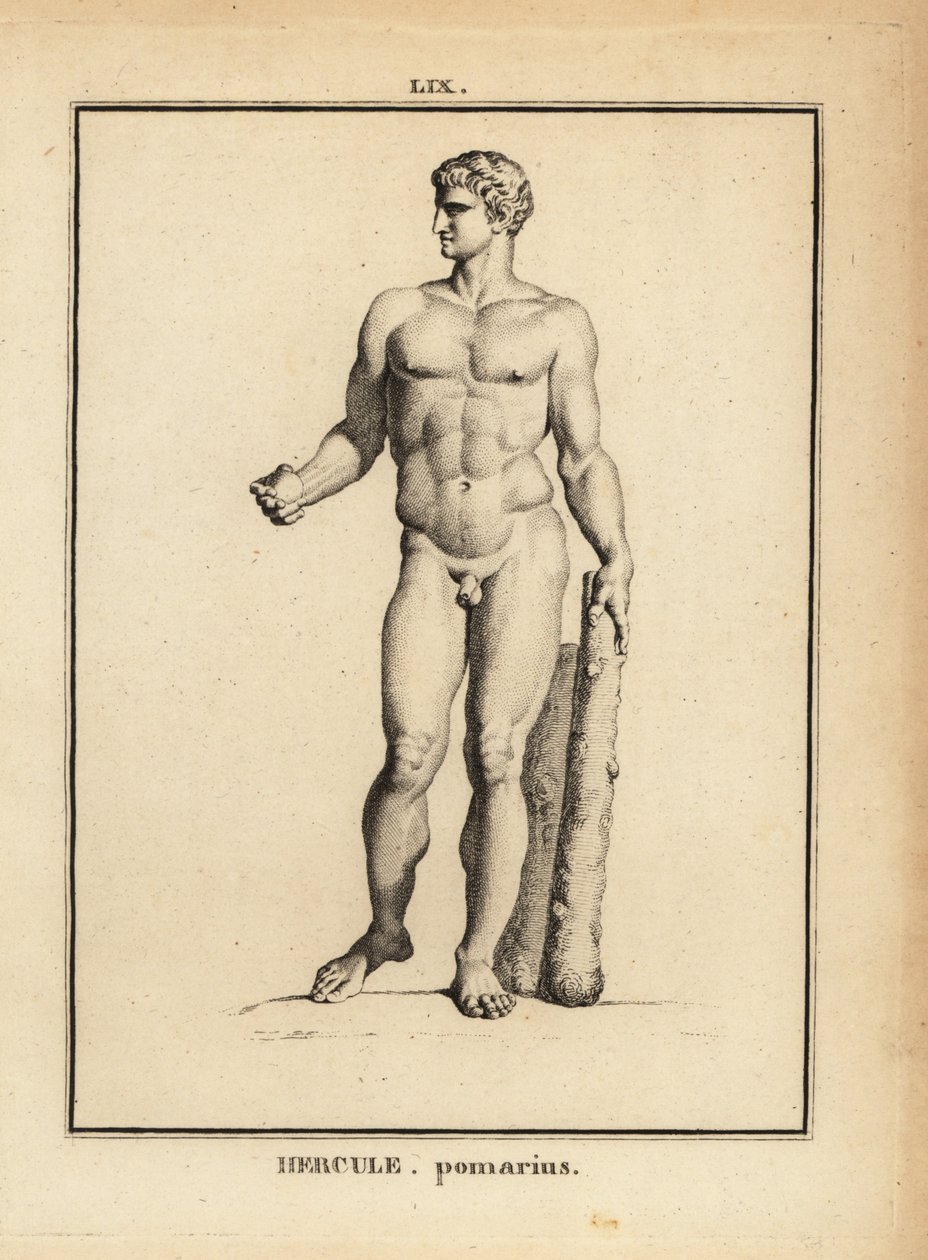 Estátua de Hércules Pomarius, herói e deus romano, com um grande clube de Unbekannt