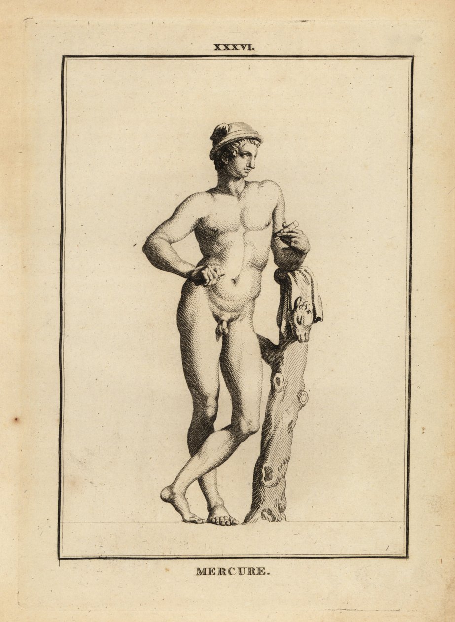 Estátua de Mercúrio, deus romano do comércio e da comunicação, em petasos de chapéu alado com pele de cabra de Unbekannt