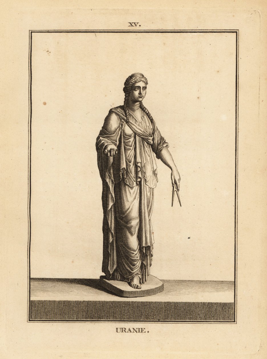 Estátua de Urania, a musa da astronomia, com par de bússolas de Unbekannt