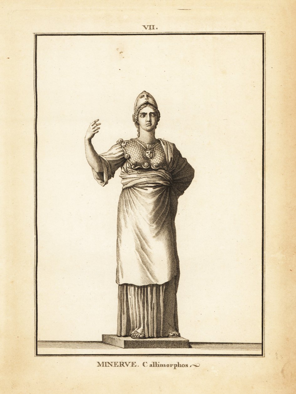 Estátua da deusa romana da sabedoria Minerva Callimorphos, com capacete de Unbekannt