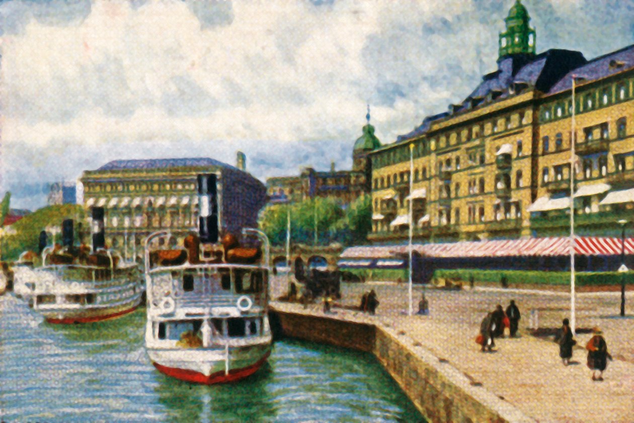 Barco a vapor no cais do Grand Hotel, Estocolmo, c1928. de Unbekannt