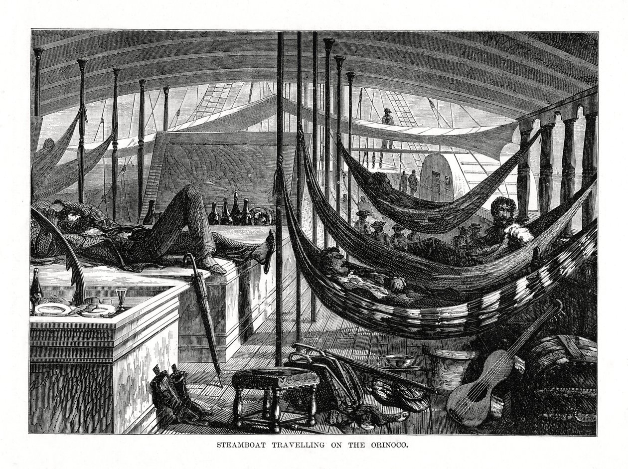 Barco a vapor viajando no Orinoco, América do Sul, 1877 de Unbekannt