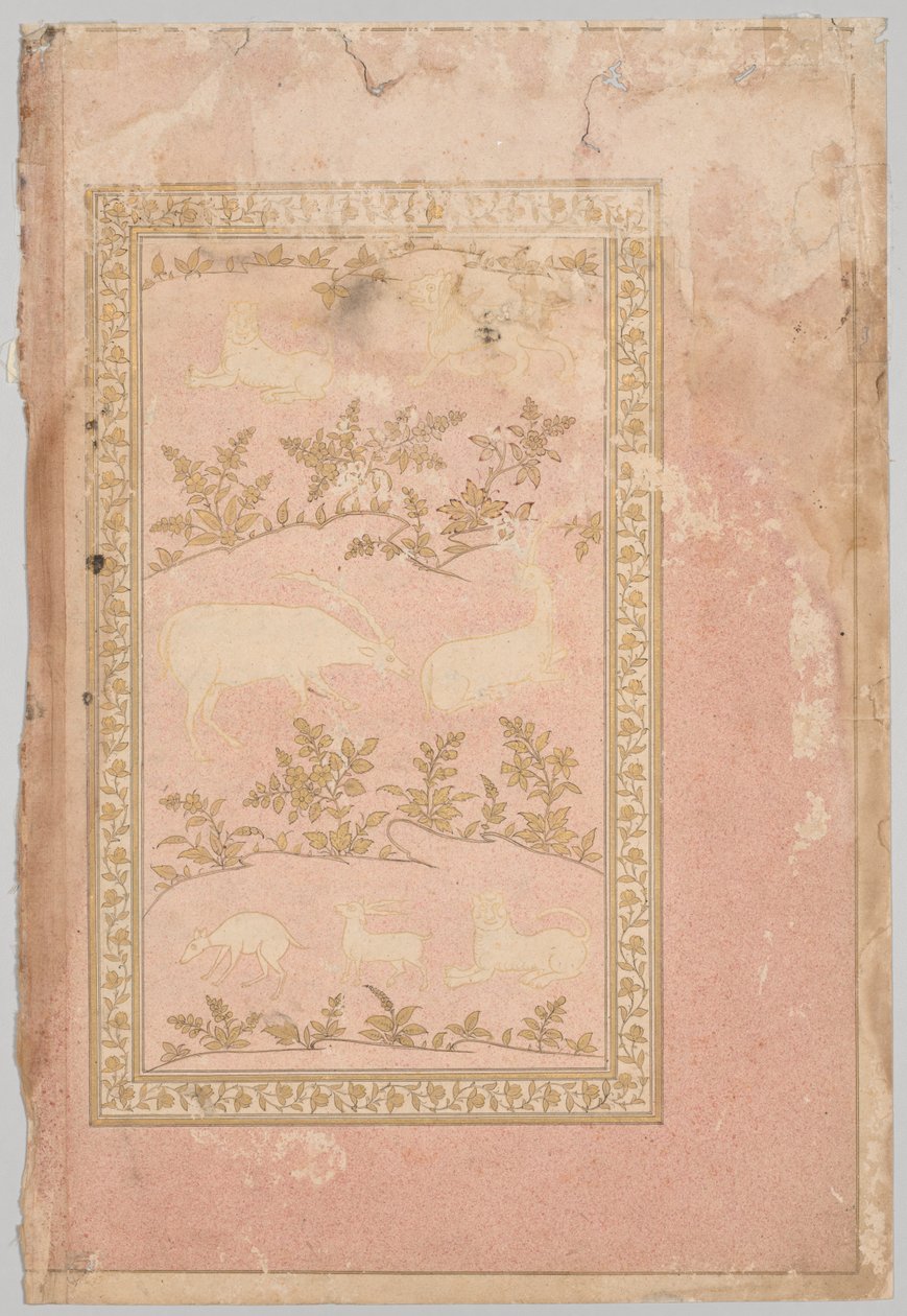 Cenas com estêncil de leão e gazela, c. 1710 de Unbekannt