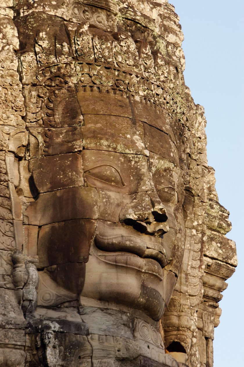 Faces de pedra em torres no Templo Bayon em Angkor Thom que podem representar Jayavarman VII como um bodhisattva, Siem Reap, Camboja de Unbekannt