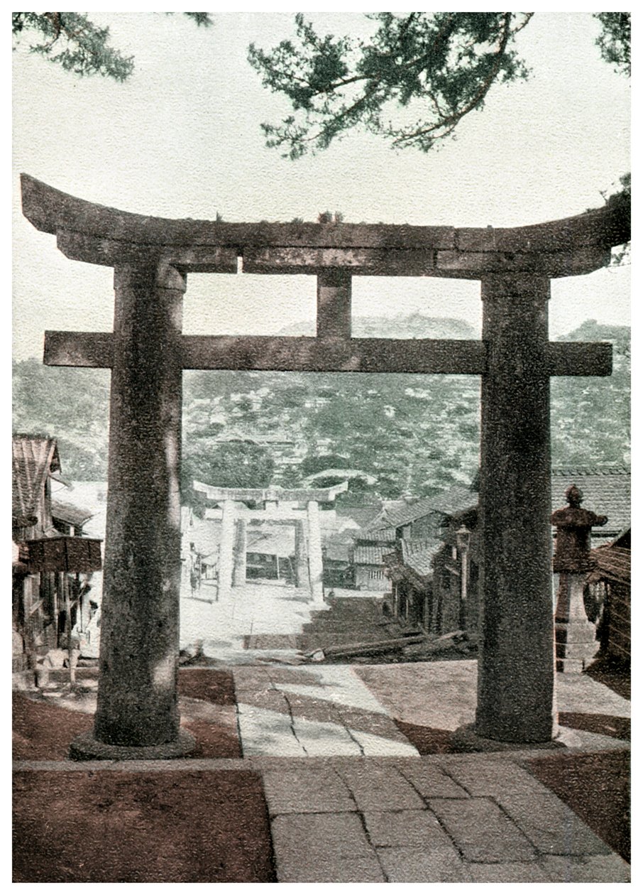 Torii de pedra, templo de Suwa, Nagasaki, Japão, 1904 de Unbekannt