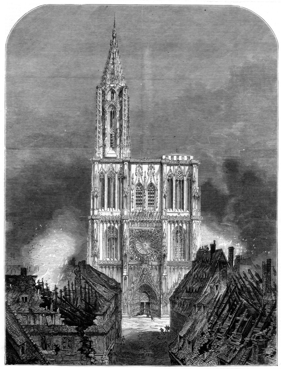 Catedral de Estrasburgo durante o bombardeio final da cidade, Guerra Franco-Prussiana, 1870 de Unbekannt
