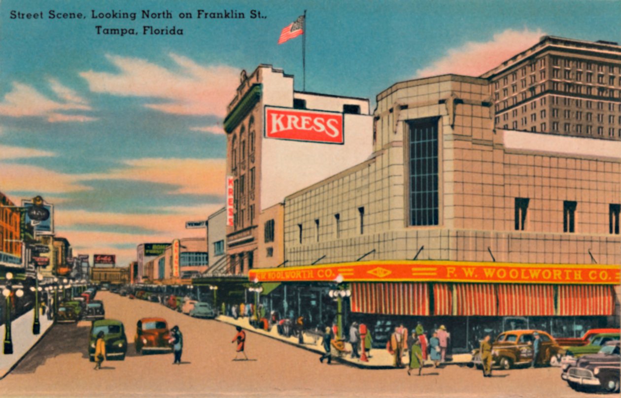 Cena de rua, olhando para o norte na Franklin St., Tampa, Flórida, c1940s de Unbekannt