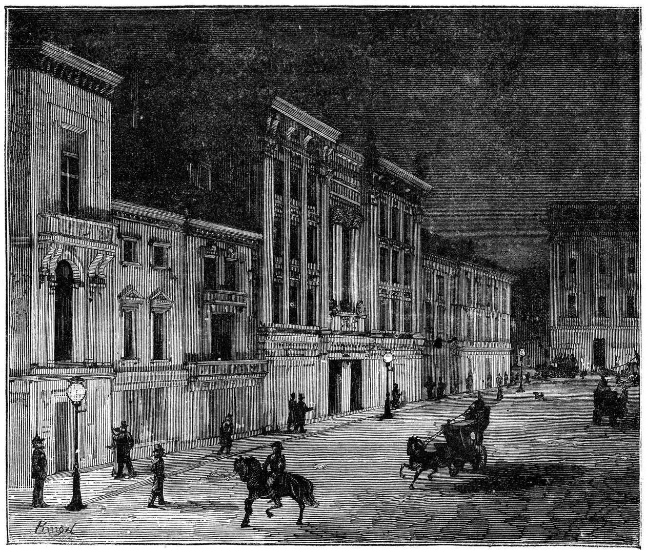 Rua em Newcastle Upon Tyne, iluminada por lâmpadas elétricas incandescentes de Swan, 1883 de Unbekannt
