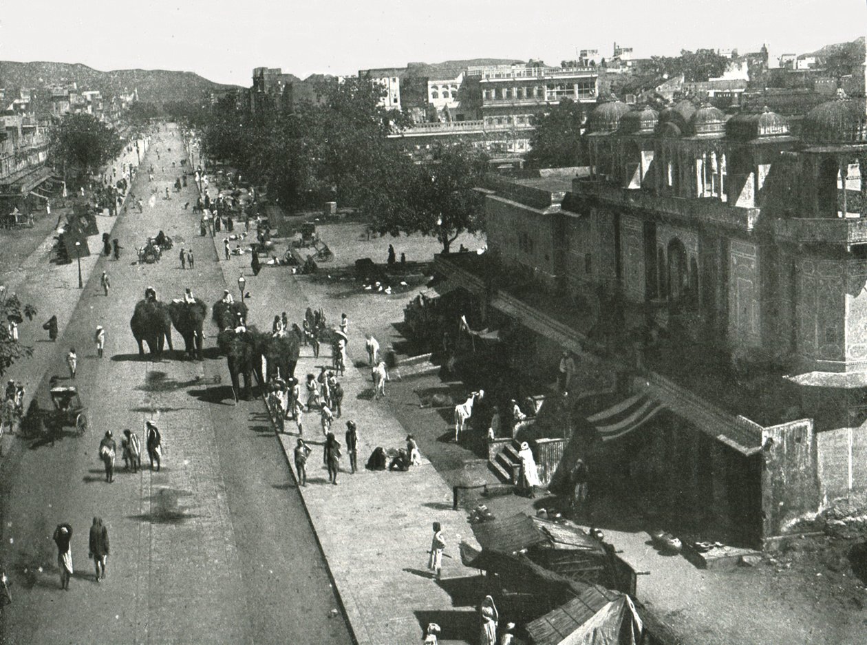 Cena de rua na cidade de Jaipur, Índia, 1895. de Unbekannt