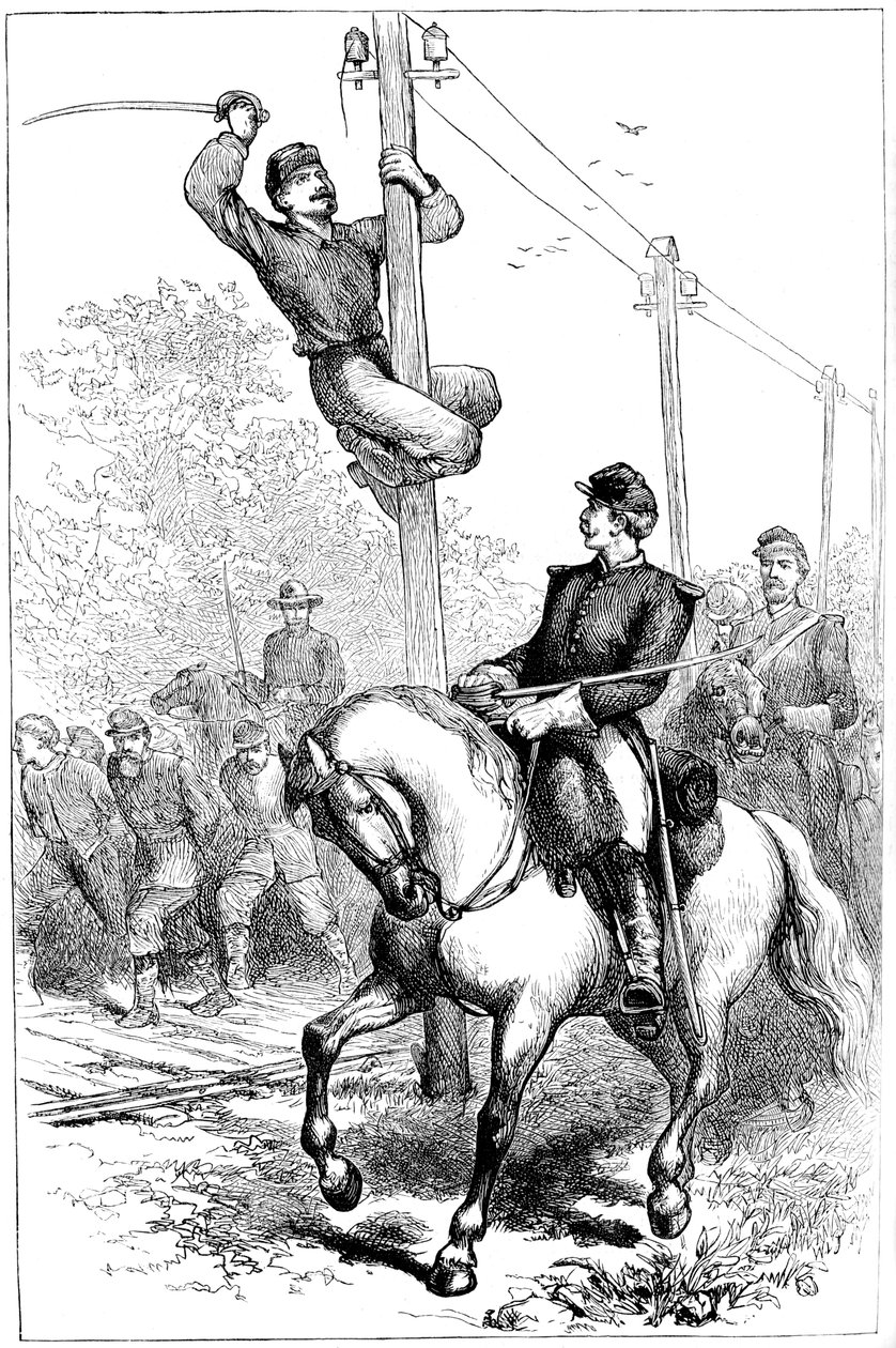 Cavalaria Stuarts que corta fios de telégrafo, Guerra Civil Americana, c1861-1864 c1880 de Unbekannt