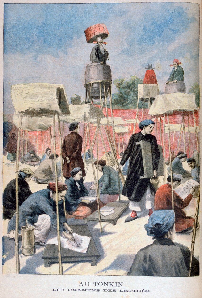 Alunos que fazem um exame de redação, Tonkin, Vietnã, 1895 de Unbekannt