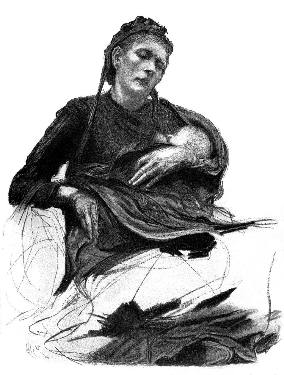 Estudo de uma mulher segurando um bebê, 1895 de Unbekannt