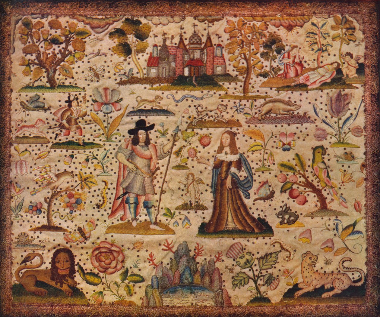 Painel Stump-work: as figuras Marte e Vênus, século XVII de Unbekannt