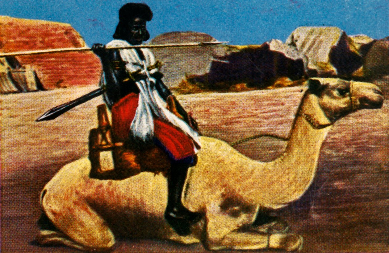 Guerreiro sudanês montando um camelo, c1928. de Unbekannt