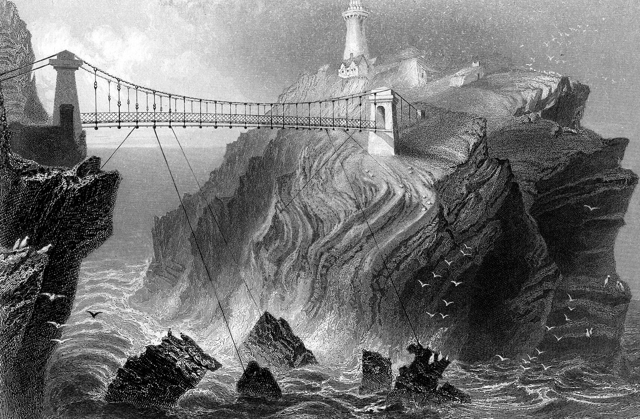 Ponte suspensa para o farol South Stack perto de Holyhead, país de Gales, c1860 de Unbekannt