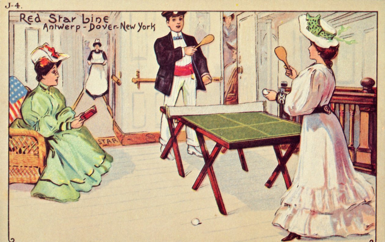 Tênis de mesa a bordo de um navio de passageiros da Red Star Line, 1907. de Unbekannt