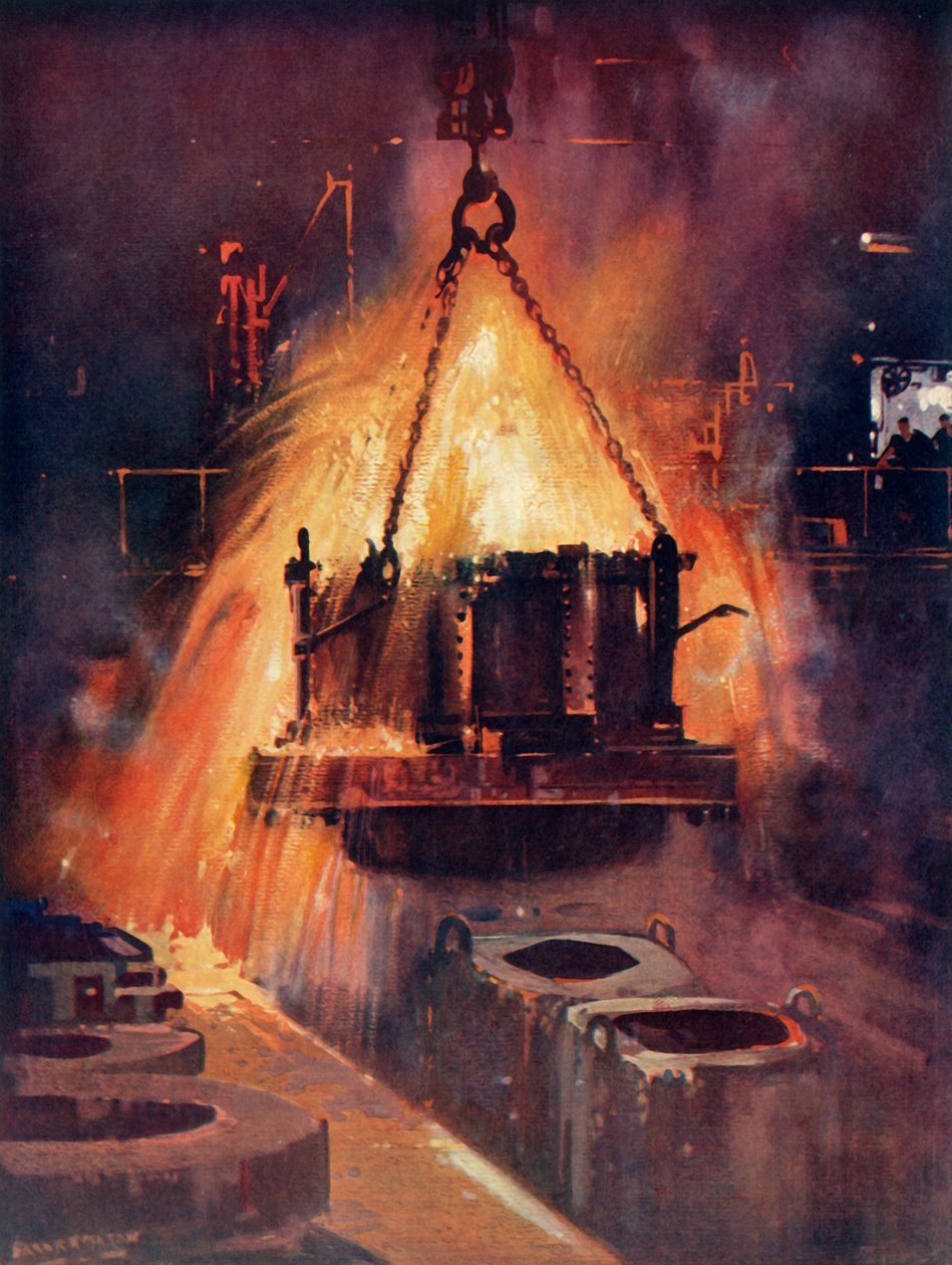 Tocando em um forno de aço, c1930. de Unbekannt