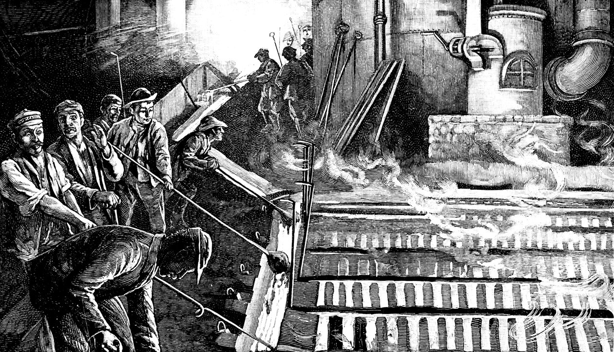 Batendo em um alto-forno e fundindo ferro em porcos, c1900 de Unbekannt