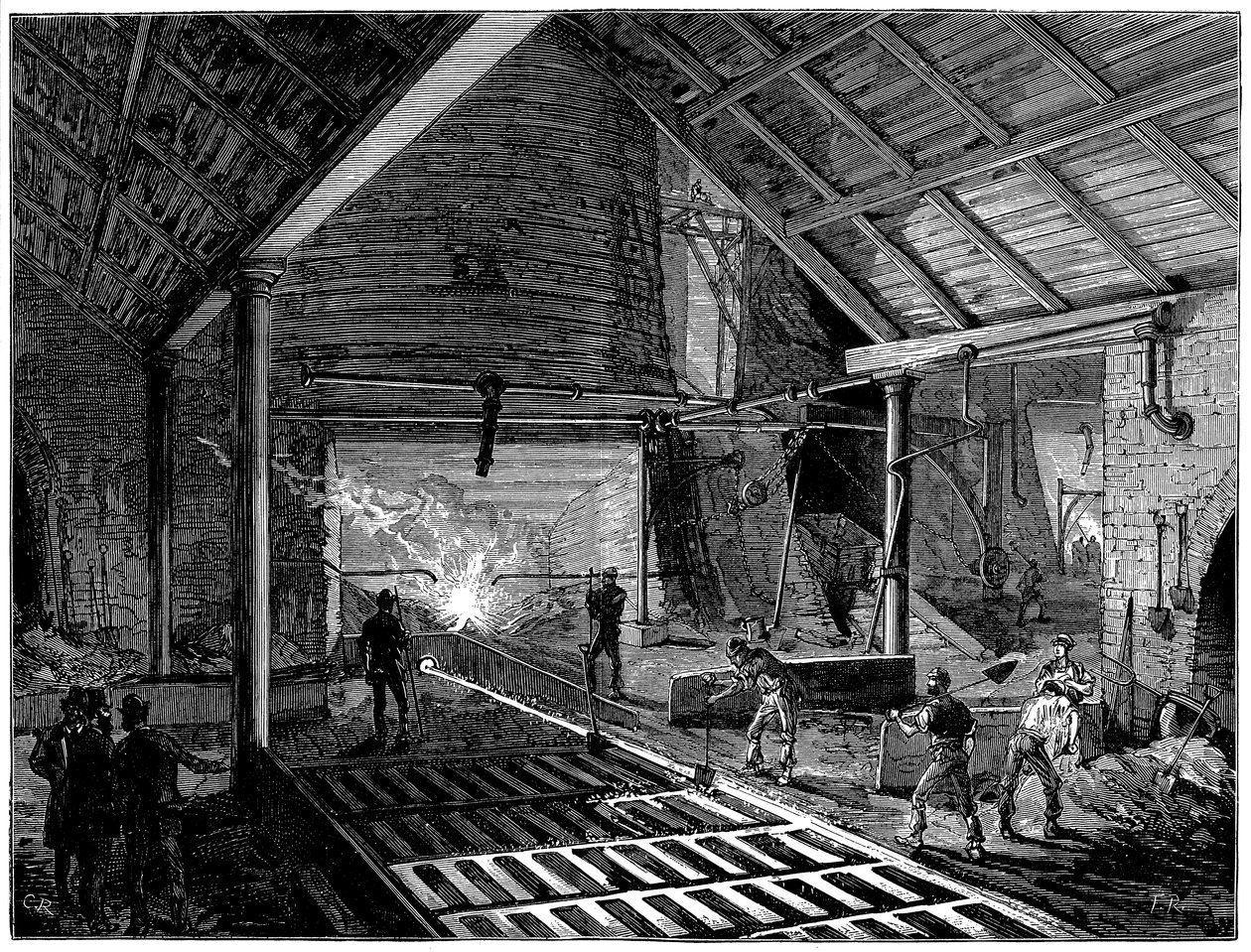 Batendo em um alto-forno e executando ferro fundido nos porcos, c1885 de Unbekannt