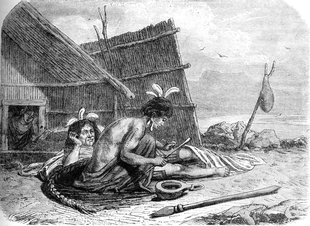 Tatuando um chefe Maori, c1880 de Unbekannt