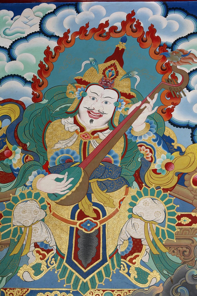Templo que guarda o Oriente e a Primavera, chamado Dhritarashtra. Mosteiro de Kopan, Kathmandu, Nepal de Unbekannt