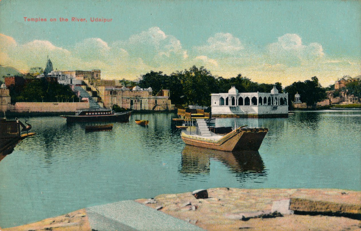 Templos no rio, Udaipur, c1900 de Unbekannt
