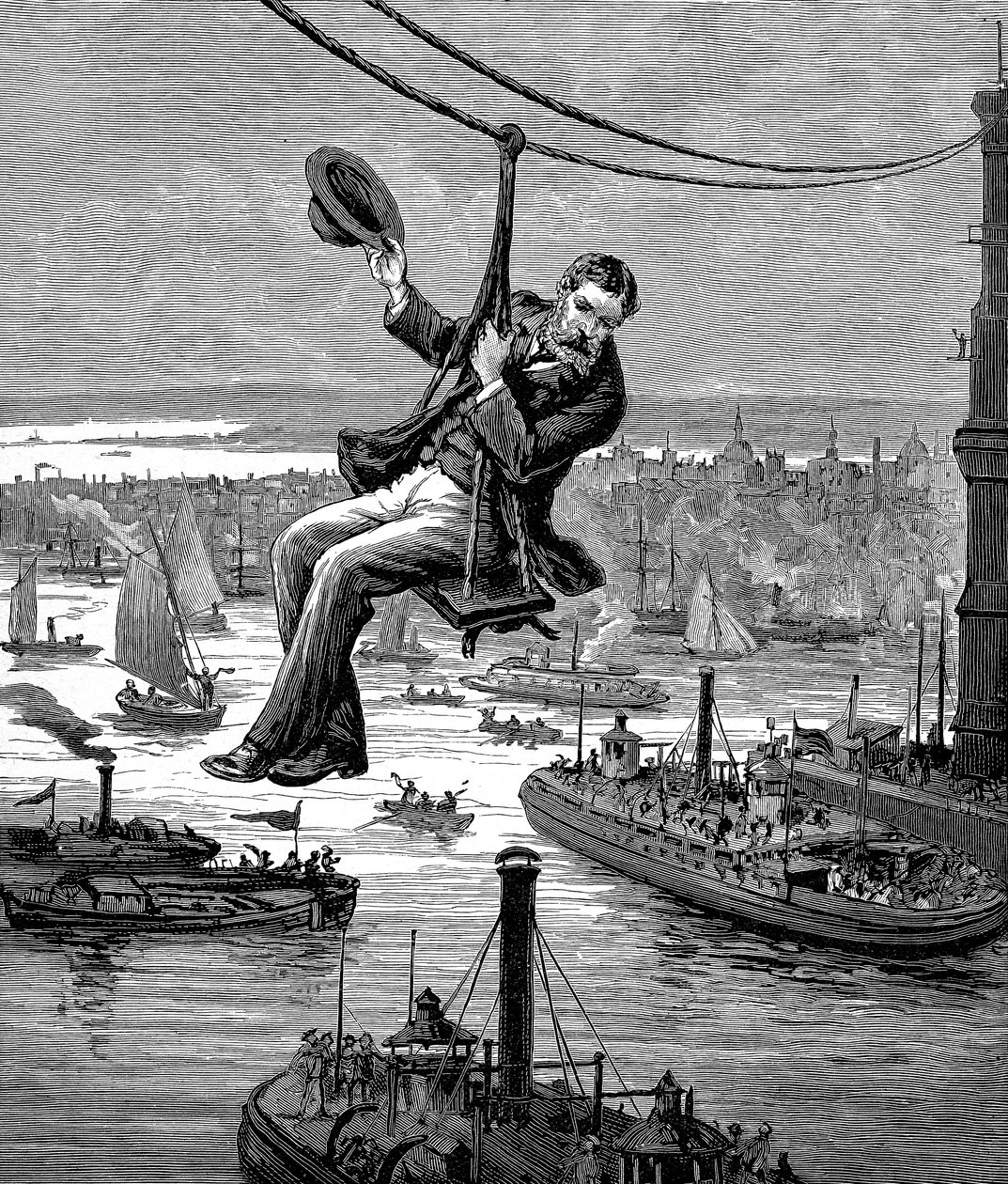 Testando os cabos na ponte de Brooklyn, c1900 de Unbekannt