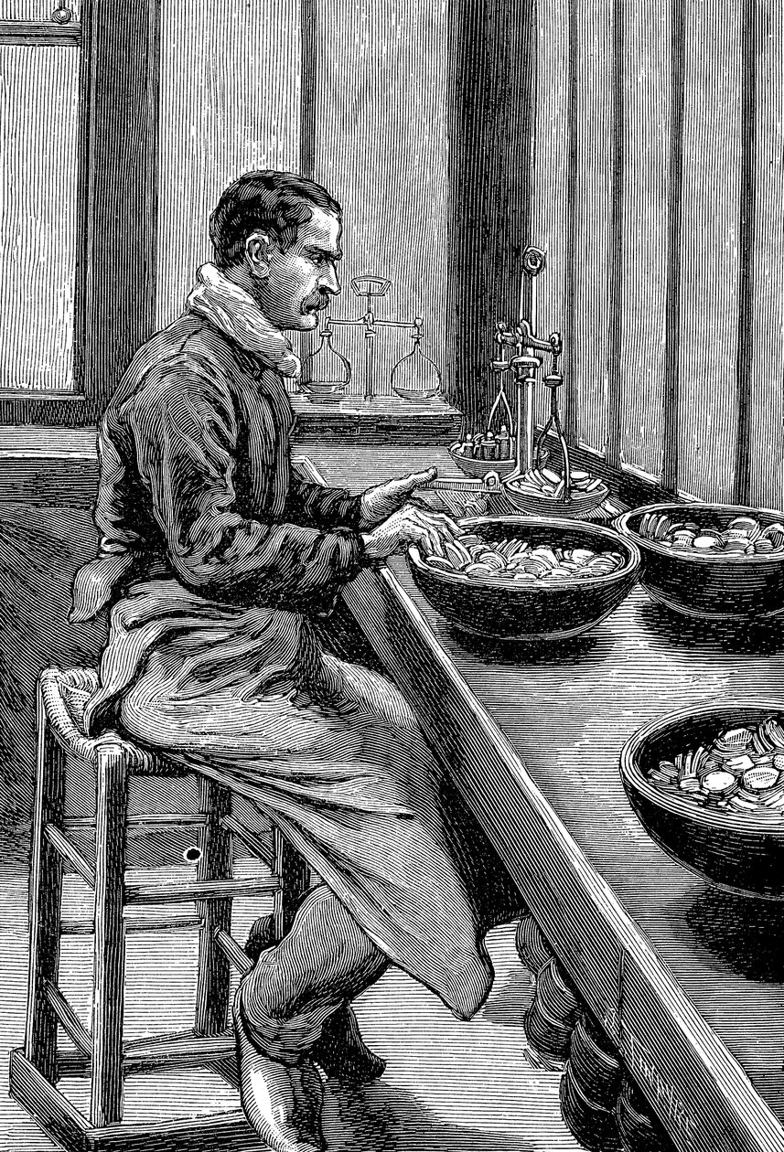 Testando o peso das peças de ouro, Paris mint, 1892 de Unbekannt