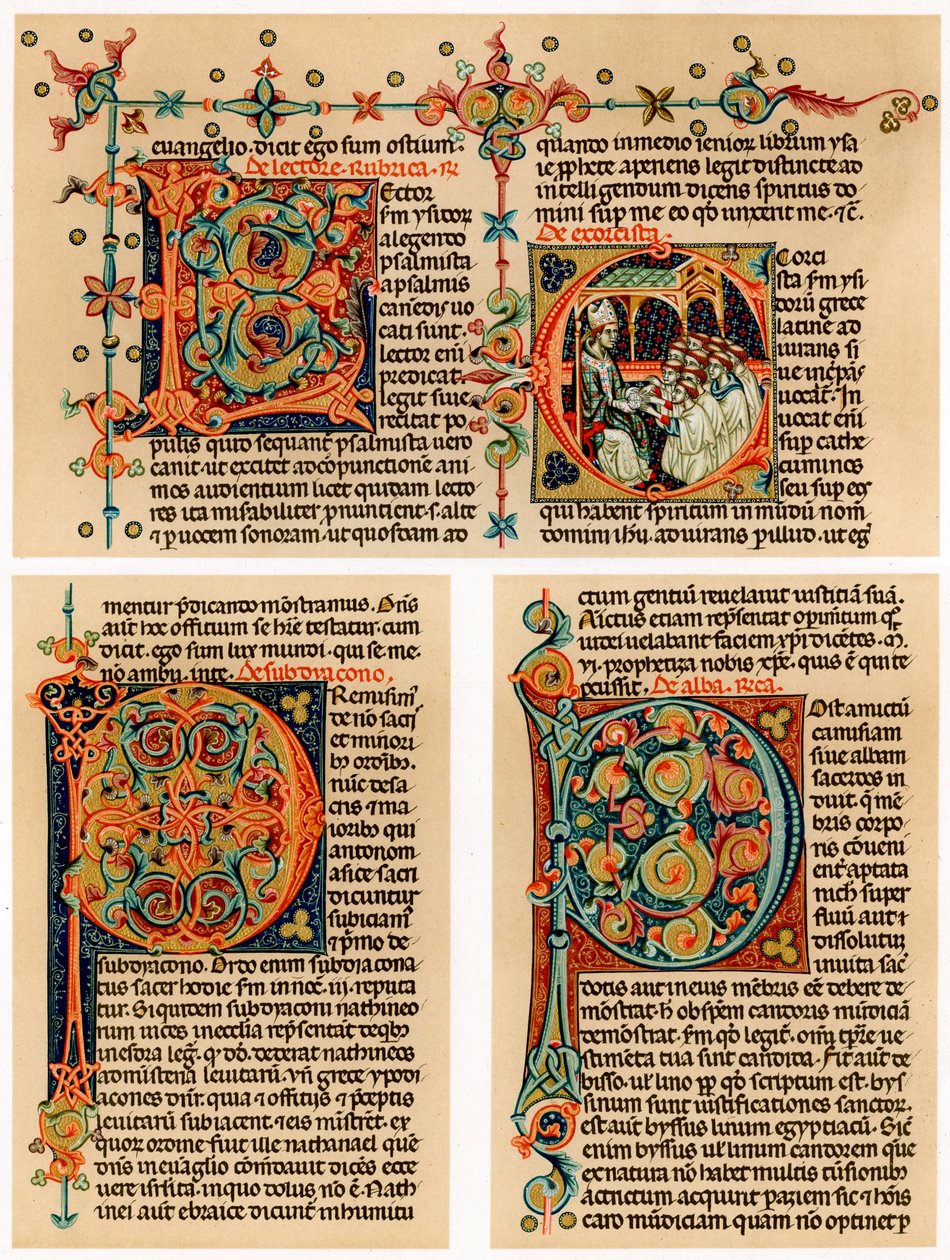Página de texto com letras iniciais iluminadas, século XIV de Unbekannt