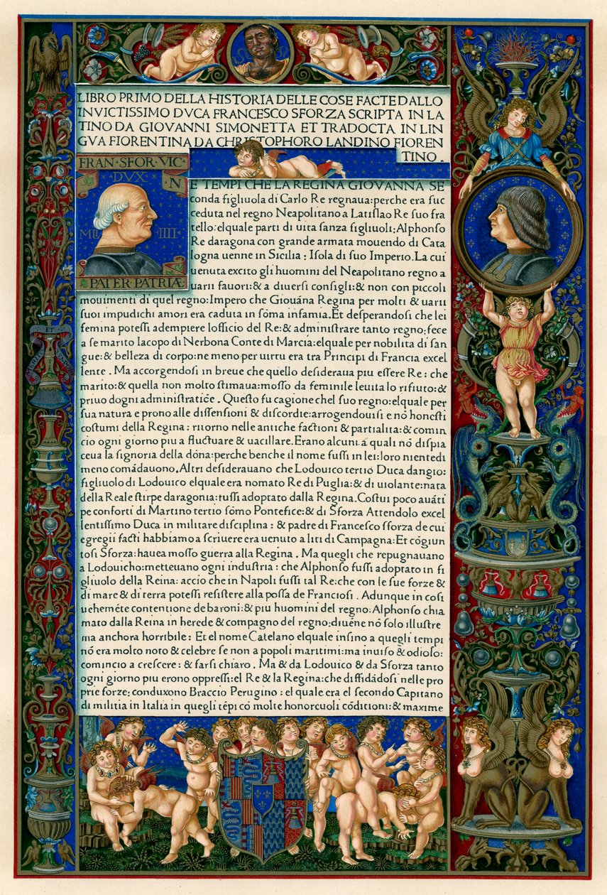 Página de texto com retratos de Francesco Sforza, 1490 de Unbekannt