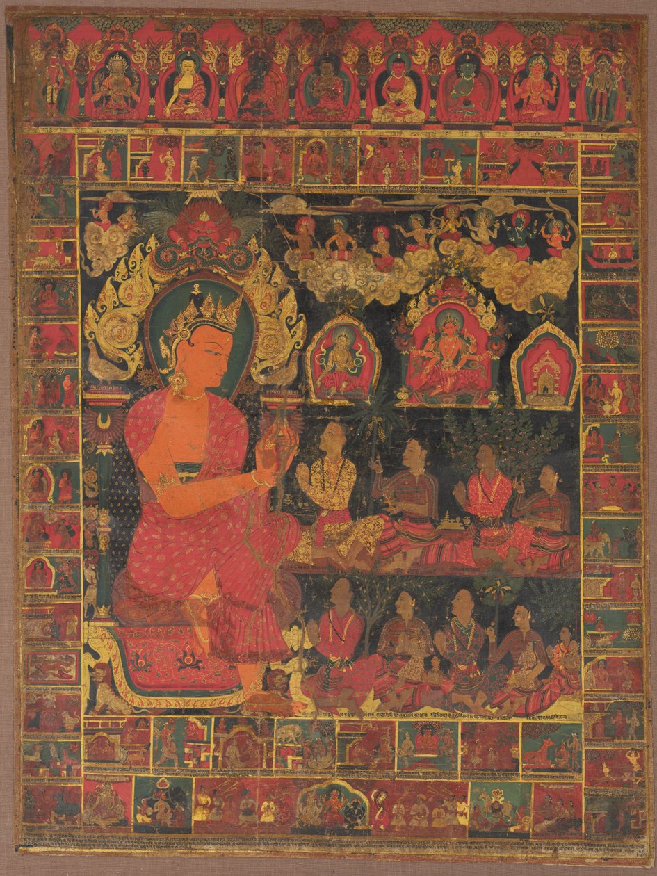 Thangka com a Pregação do Buda Bejeweled, 1648. de Unbekannt