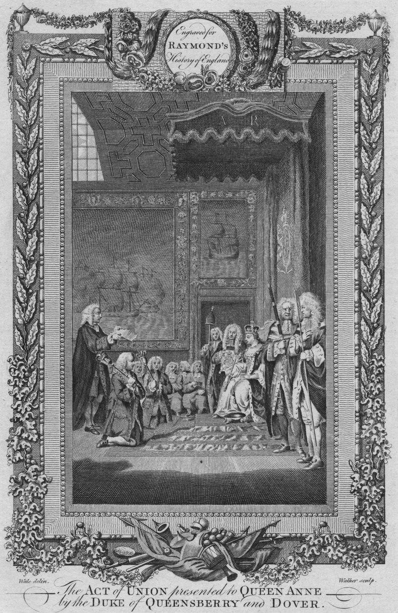 O ato de união apresentado à rainha Anne pelo duque de Queensberry e Dover, c1787 de Unbekannt