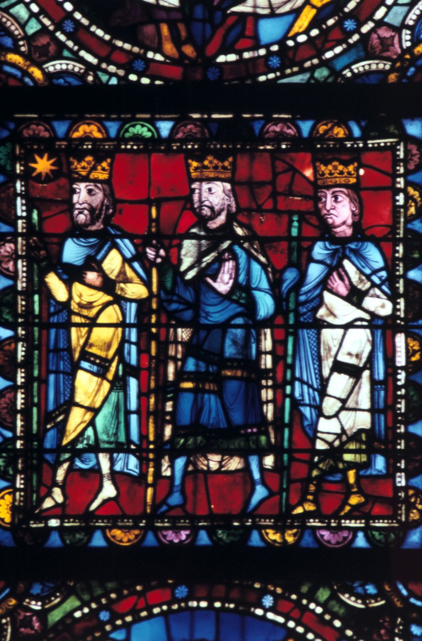 A adoração dos Reis Magos, vitral, Catedral de Chartres França, 1145-1155 de Unbekannt