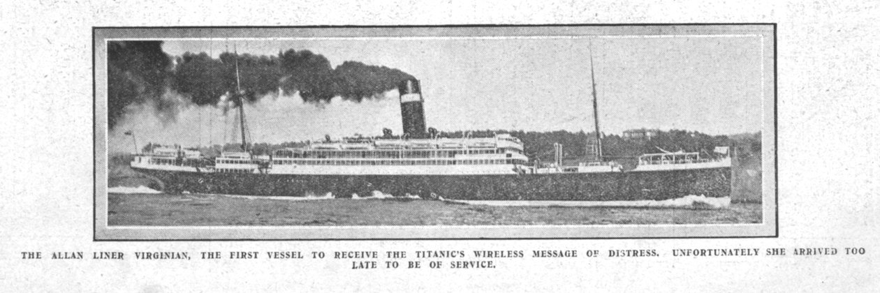 Allan Liner Virginian, o primeiro navio a receber a mensagem sem fio ..., 20 de abril de 1912. de Unbekannt