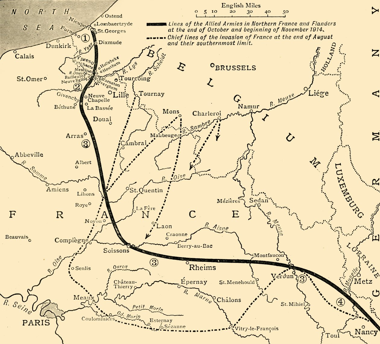 Os exércitos aliados na França e na Flandres, Primeira Guerra Mundial, 1914, c1920. de Unbekannt