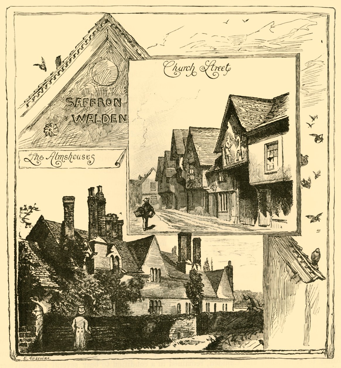 As Esmolas, Audley End e Church Street, Saffron Walden, 1898. de Unbekannt