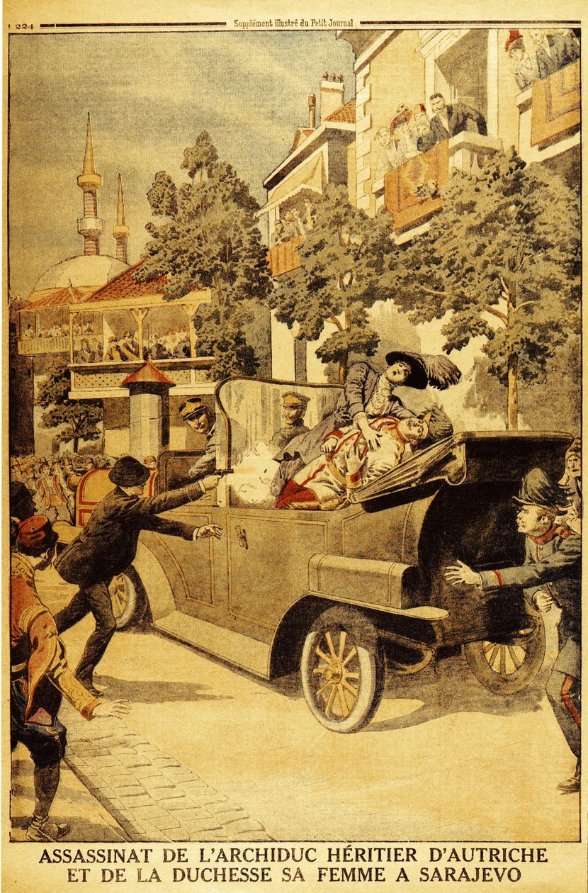 O assassinato do arquiduque Franz Ferdinand da Áustria e sua esposa, duquesa Sophia, por Gavrilo Pr de Unbekannt